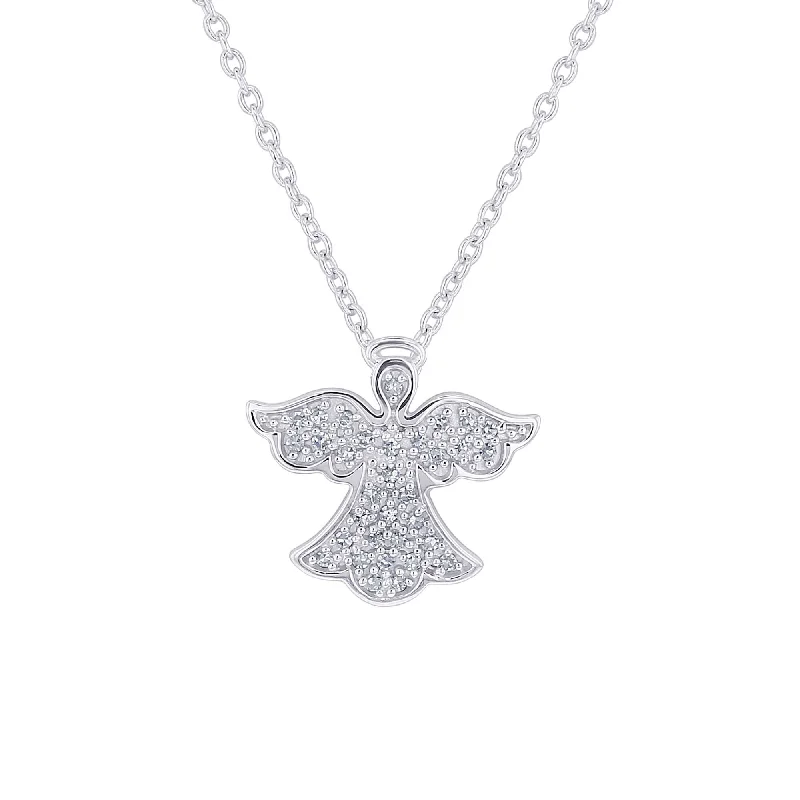 small pendant necklace for minimalist style -Silver Guardian Angel Diamond Necklace