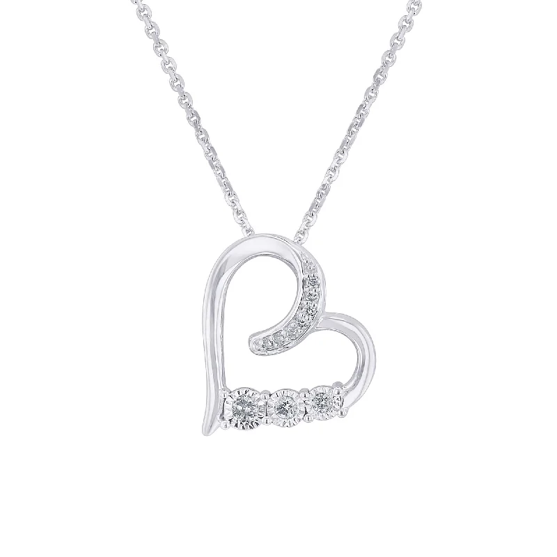 vintage silver necklace for women -Silver Mirage Tilted Heart Diamond Necklace