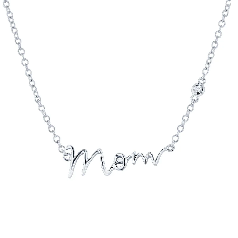 romantic couple necklaces for lovers -Silver Mom Diamond Necklace