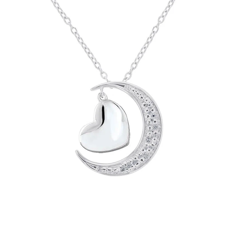 custom coordinate necklace for gifts -Silver Moon and Back Diamond Necklace