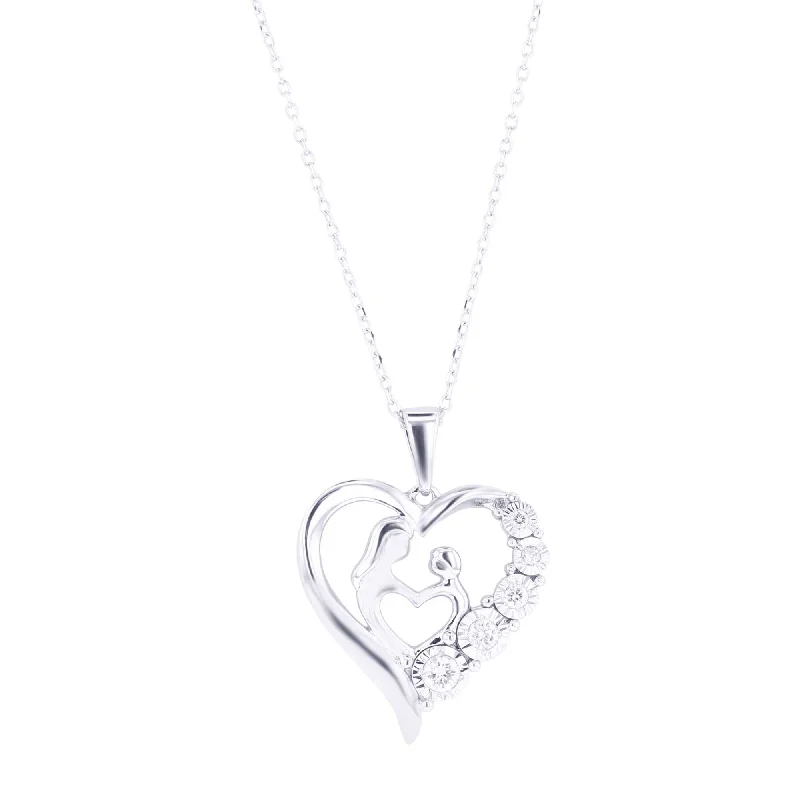 custom initial necklace for women -Silver Mother's Love Diamond Heart Necklace