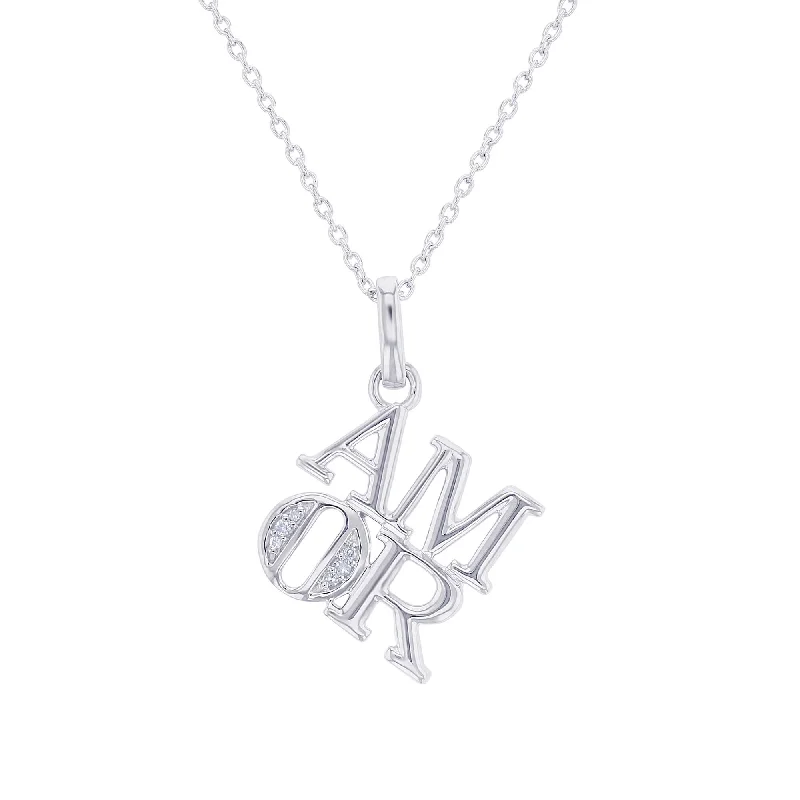 double heart necklace for couples -Silver Philly Amor Diamond Necklace