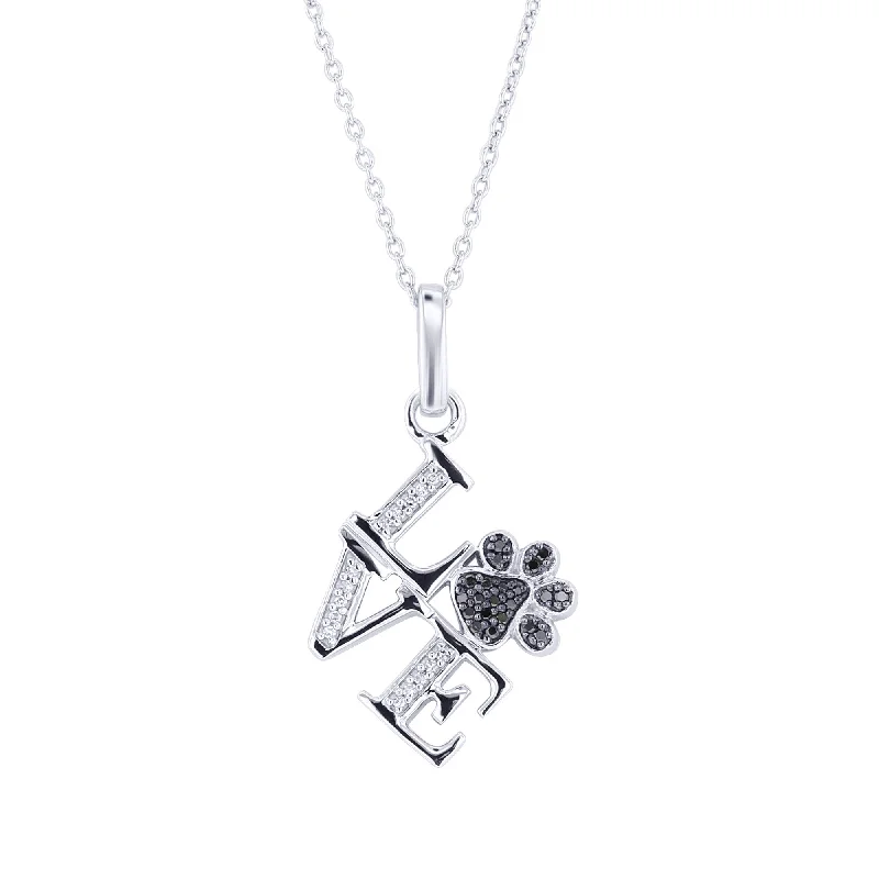 infinity necklace for women -Silver Philly Love Paw Print Black Diamond Necklace