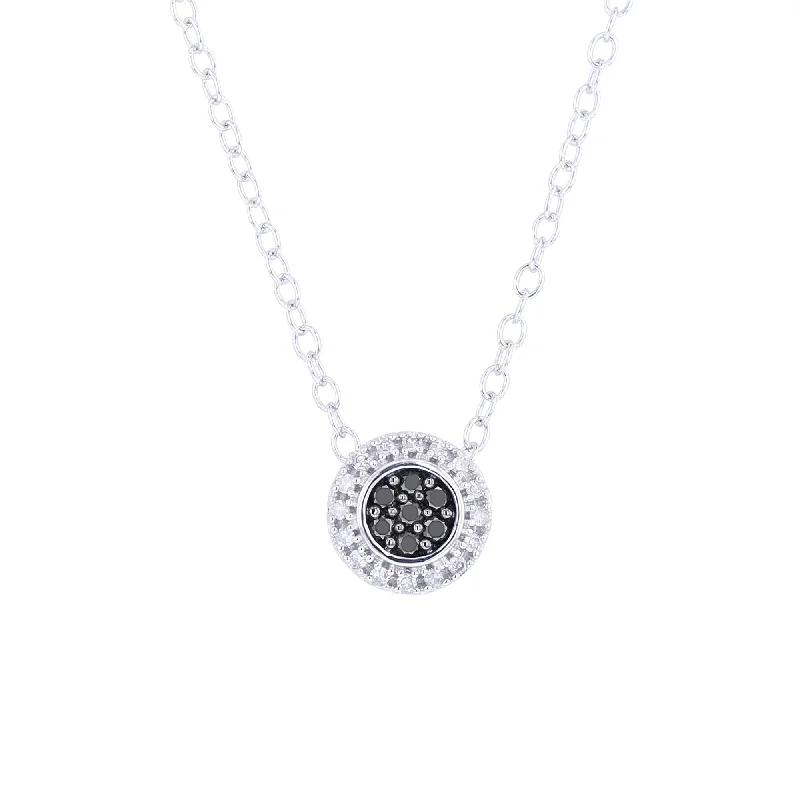 delicate gold chain necklace -Silver Round Halo Black Diamond Slide Necklace