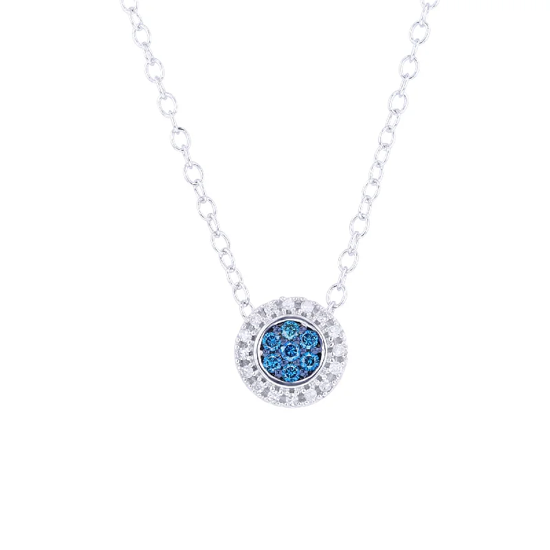 locket necklace for photos -Silver Round Halo Blue Diamond Slide Necklace