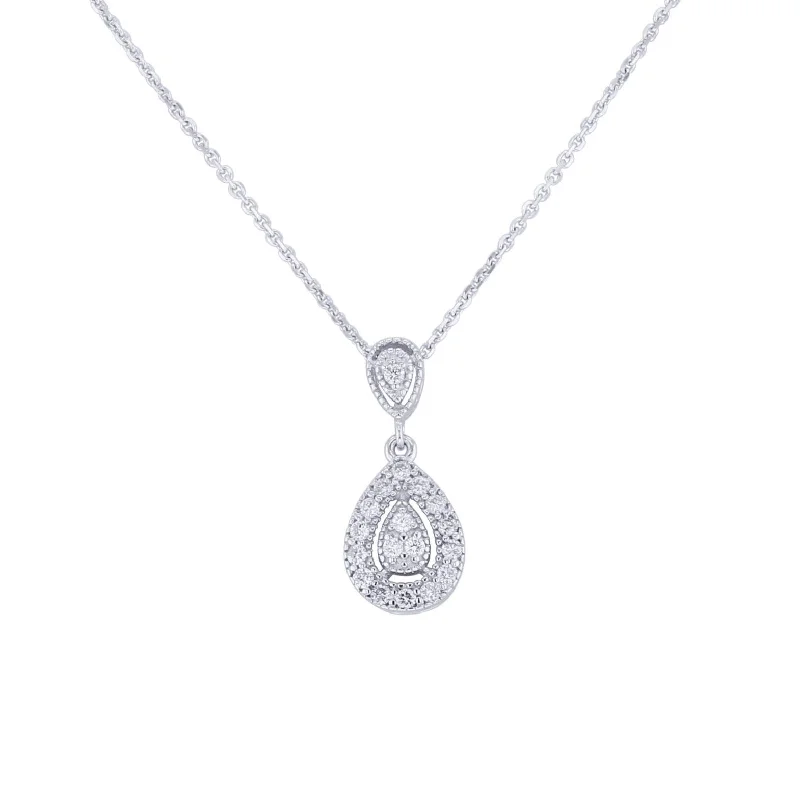 romantic heart necklace for girlfriend -Silver Serenity Diamond Drop Necklace