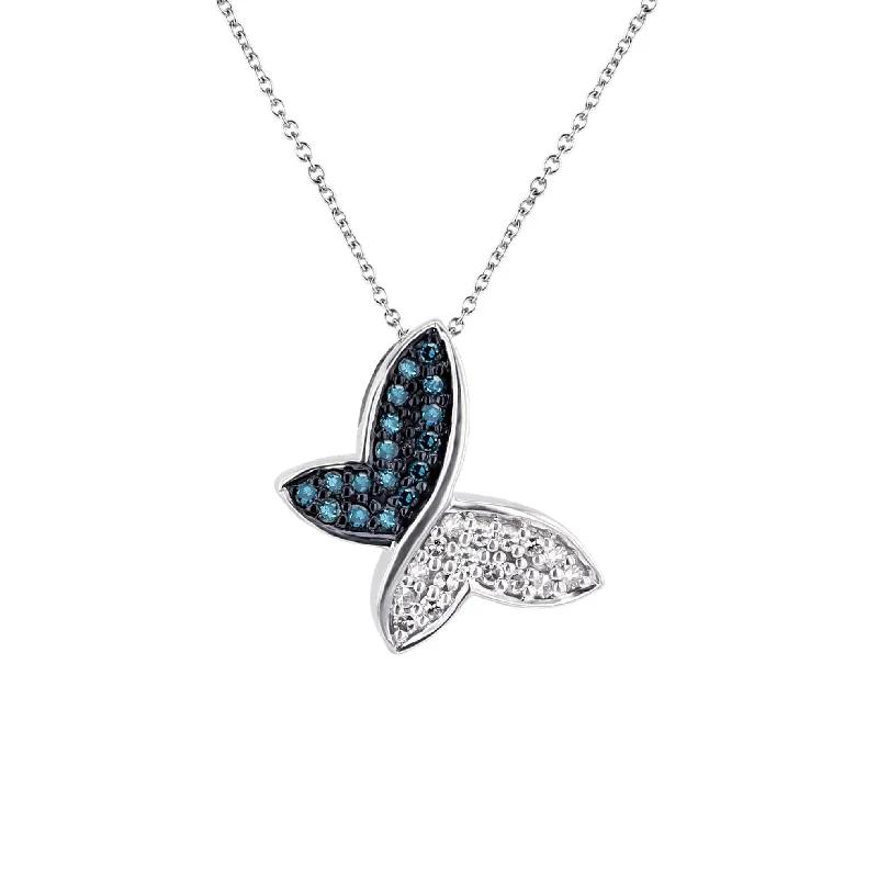 minimalist birthstone necklace -Silver Sky Blue Butterfly Diamond Necklace