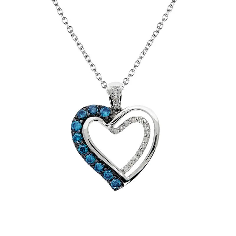 layered pearl necklace for brides -Silver Sky Blue Diamond Cynthia Heart Necklace