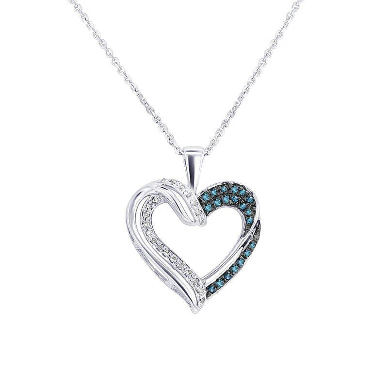 gold chain necklace for everyday wear -Silver Sky Blue Diamond Twisted Heart Necklace