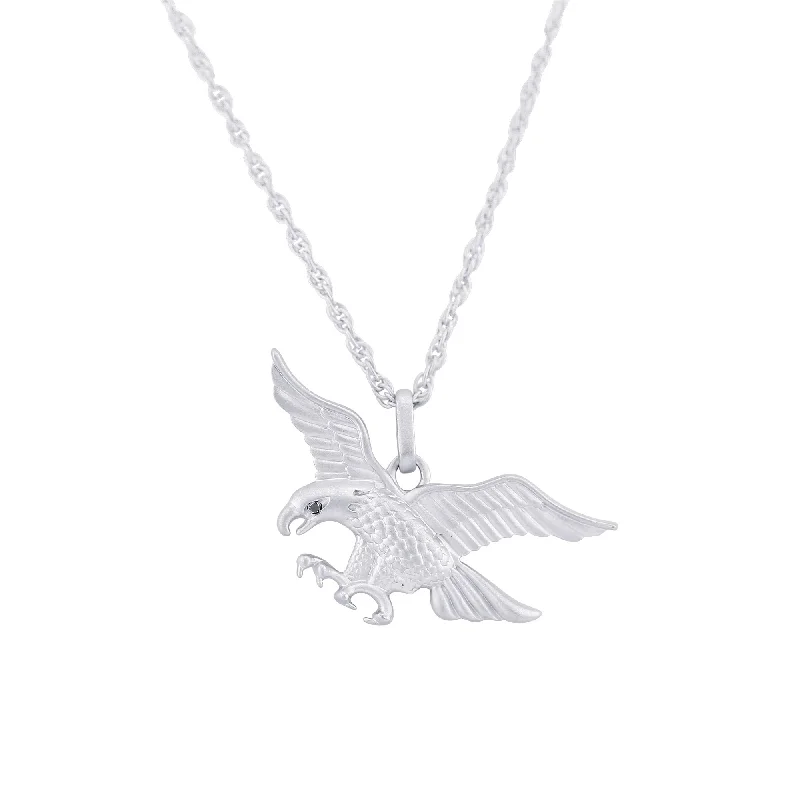 zodiac constellation necklace for women -Silver Soaring Eagle Black Diamond Necklace