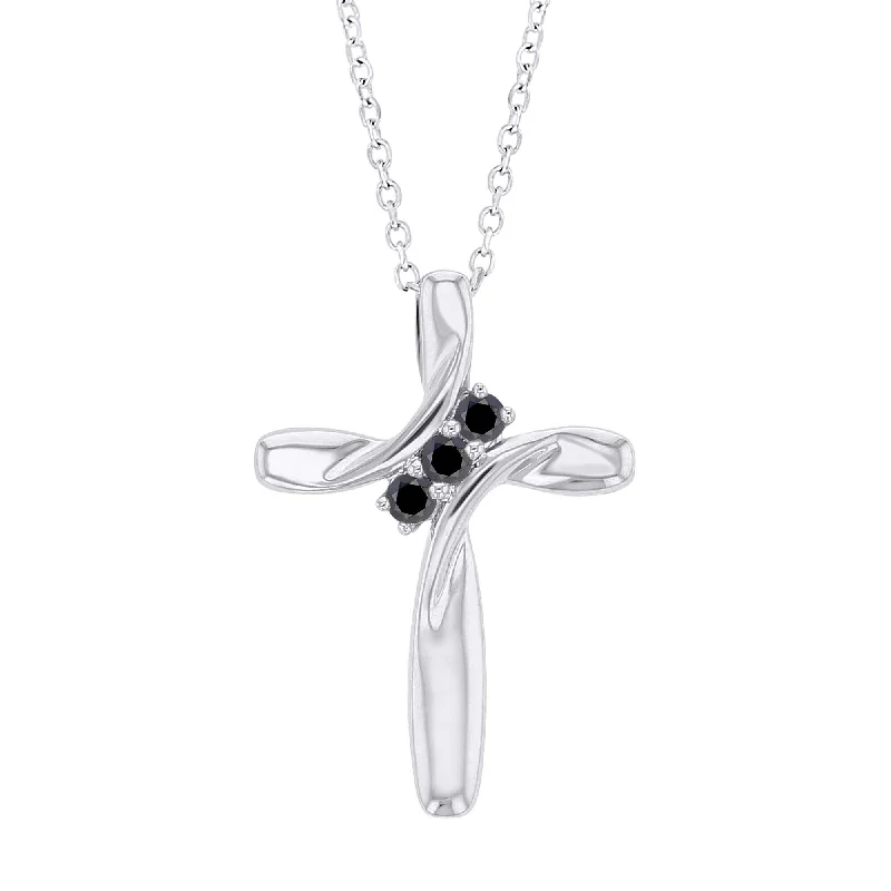 vintage pendant necklace for women -Silver Trinity Black Diamond Necklace