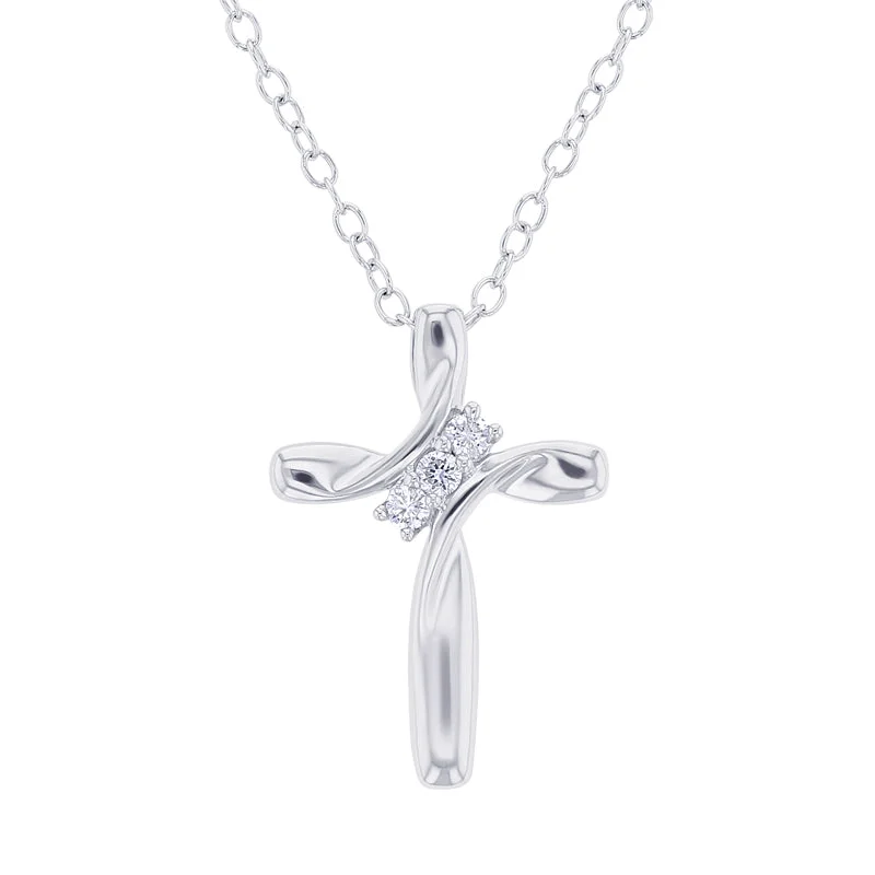 ruby necklace for women -Silver Trinity Diamond Cross Necklace