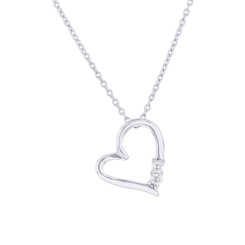 heart locket necklace for gifts -Silver Two of Hearts Diamond Necklace