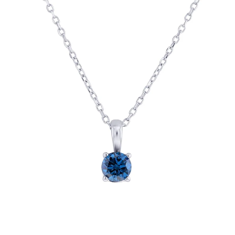 handmade gemstone necklace -Sky Blue Diamond Solitaire Necklace 1/4ct