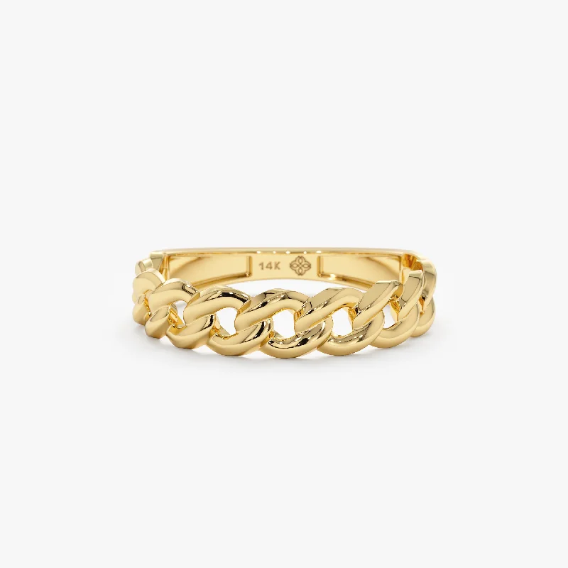 gold band ring for couples -Solid 14k Gold Cuban Chain Ring, Cleo