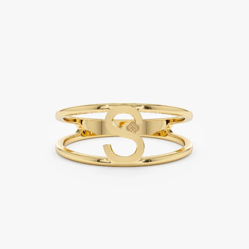 ocean wave ring for beach lovers -Solid Gold Initial Ring, Elisse