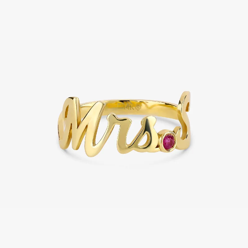 evil eye ring for protection -Solid Gold Mrs. Title and Initial Ring with Stone, Natasha