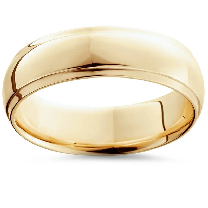 personalized kids name ring -Step Cut Polished Wedding Band 14K Yellow Gold Size Selectable