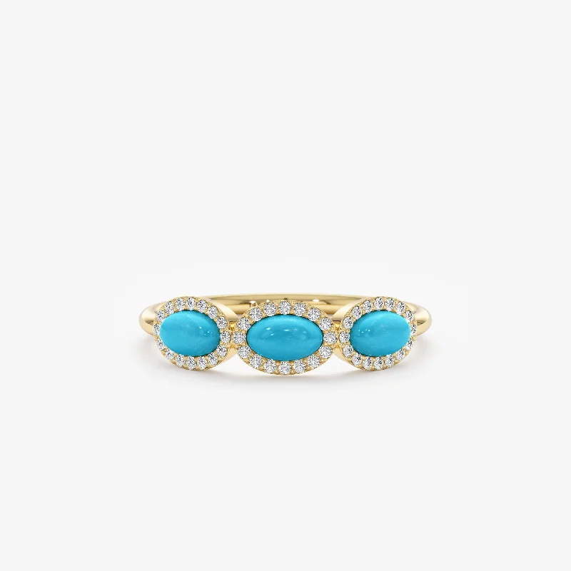 pearl band ring for women -Triple Turquoise Diamond Ring, Blu