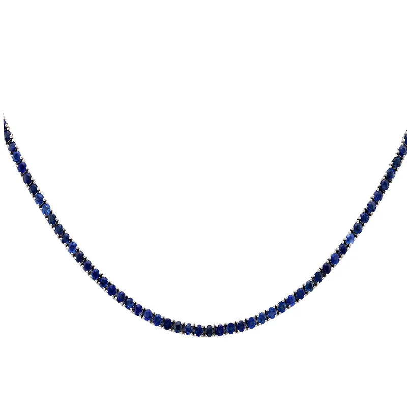 trendy gold choker necklace -Vintage 10.02 Carat Sapphire 14K White Gold Tennis Necklace