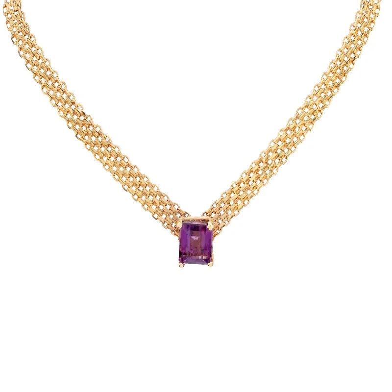 antique locket necklace for keepsakes -Vintage Italy 9.2 Carat Amethyst 14K Yellow Gold Necklace