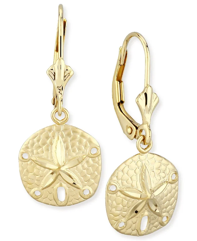 Organic design earrings for nature lovers -14K Yellow Gold Sand Dollar L/B Earrings