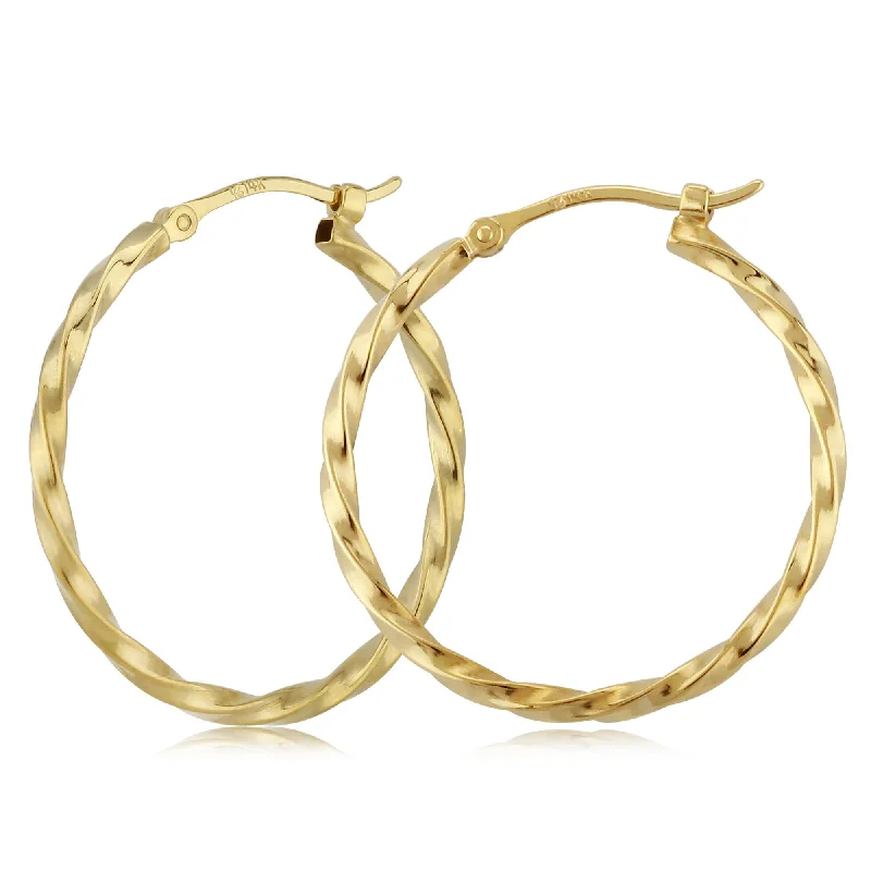 Gold plated earrings for everyday wear -14K Yellow Gold 1.8X24mm Twisted Tube Hoop Earrings