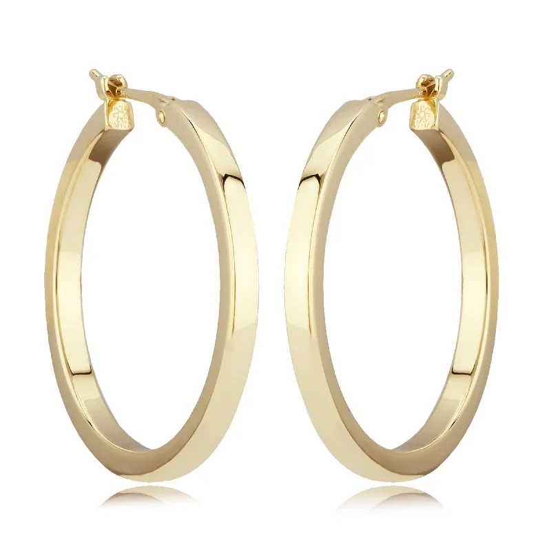 Crystal earrings for evening events -14K Yellow Gold 2X25mm Square Tube Hoop Earrings