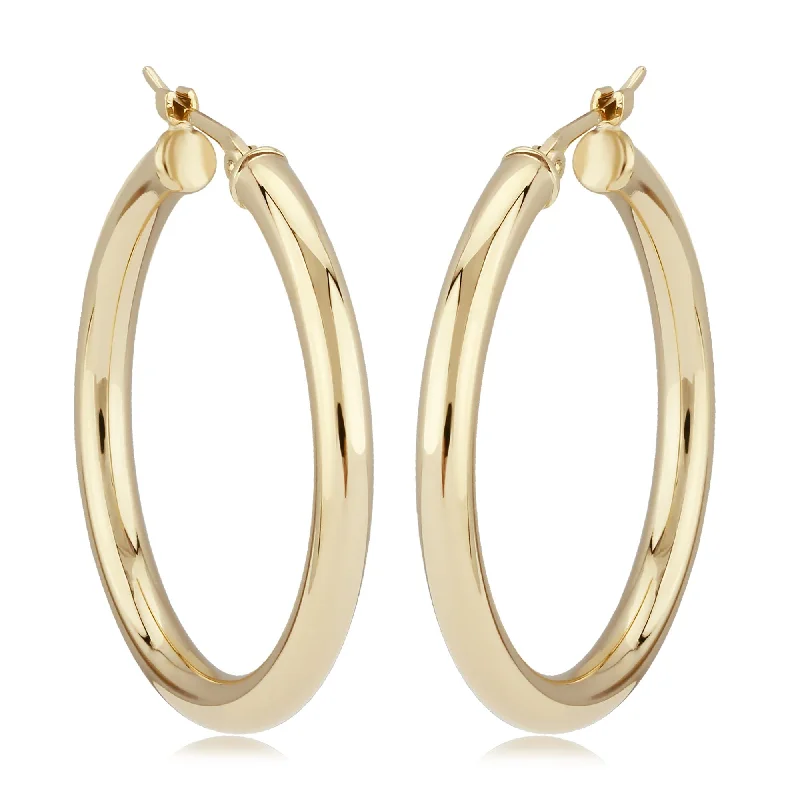 Chic pearl earrings for formal occasions -14K Yellow Gold 3X30mm S/D Hoop Earrings