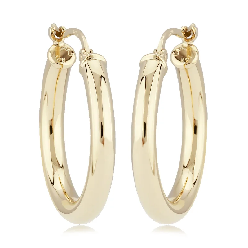 Gold stud earrings for professional style -14K Yellow Gold 3X20mm S/D Hoop Earrings