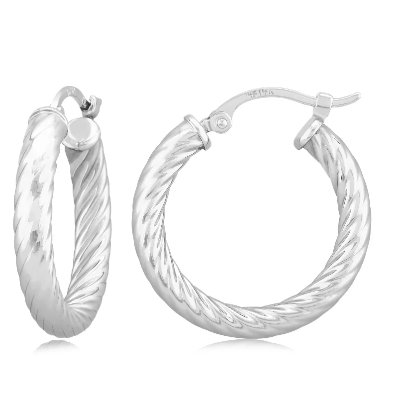 Fashionable hoop earrings for night outs -14K White Gold 3X17mm Twist Tube Hoop Earrings