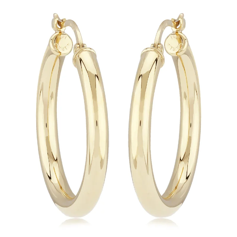 Luxury diamond stud earrings -14K Yellow Gold 3X25mm S/D Hoop Earrings