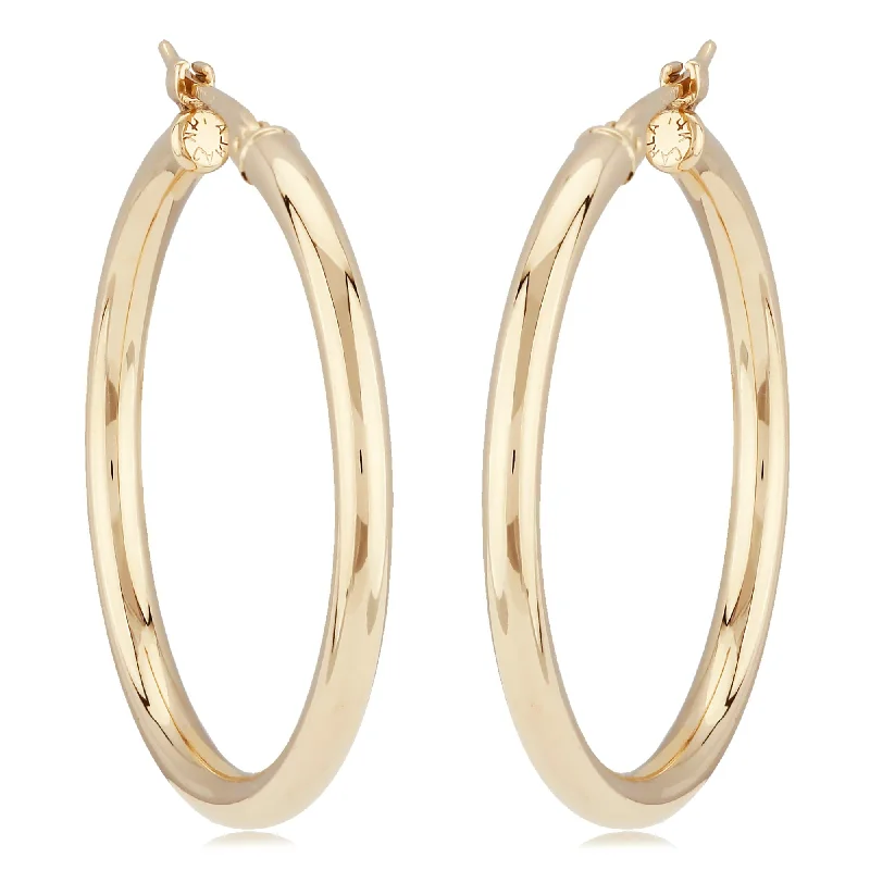 Modern diamond earrings for women -14K Yellow Gold 2.5X30mm S/D Hoop Earrings