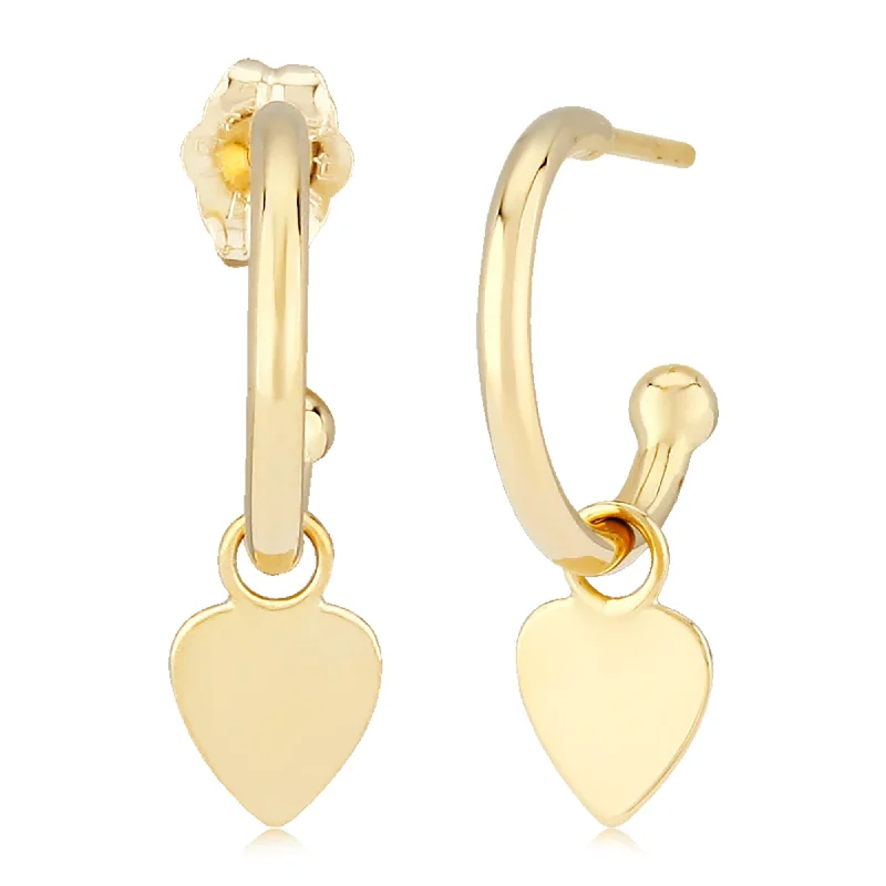 Small stud earrings for minimalist style -14K Yellow Gold 1.5X12M W/Flat Heart Drop Earrings