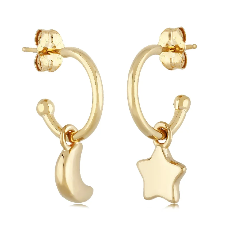 Elegant gold earrings for formal events -14K Yellow Gold 1.5X12M W/8mm Flat Moon & Star Drop Earrings