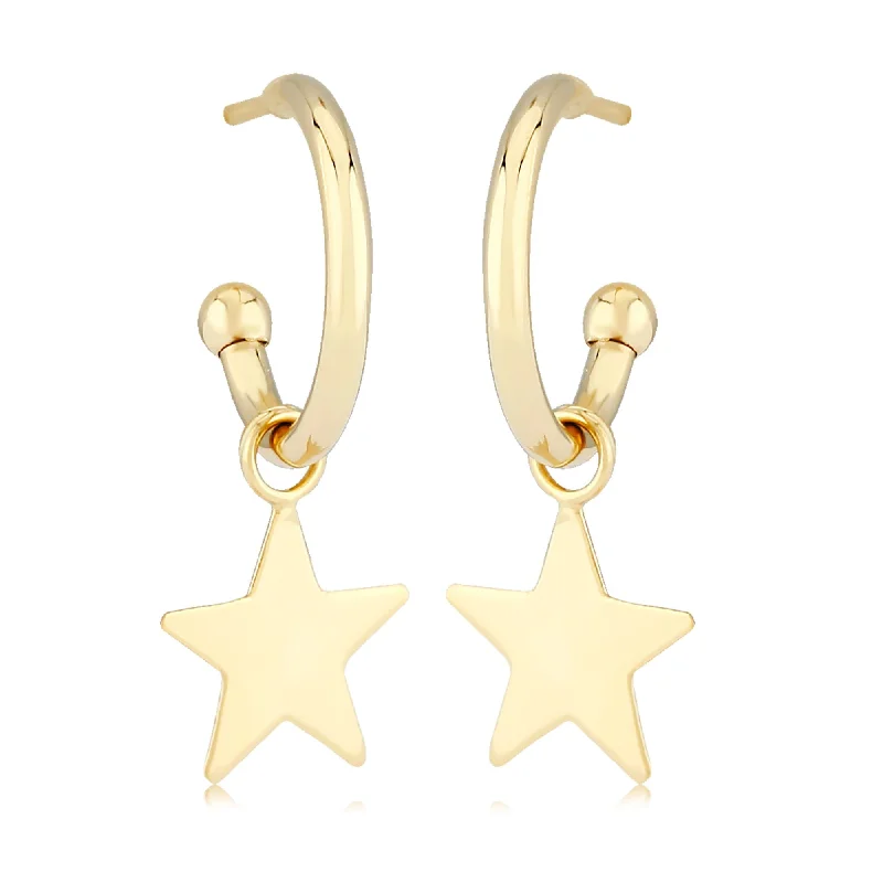 Classic pearl drop earrings -14KG 1.5X12mm W/Flat Star Drop Earrings