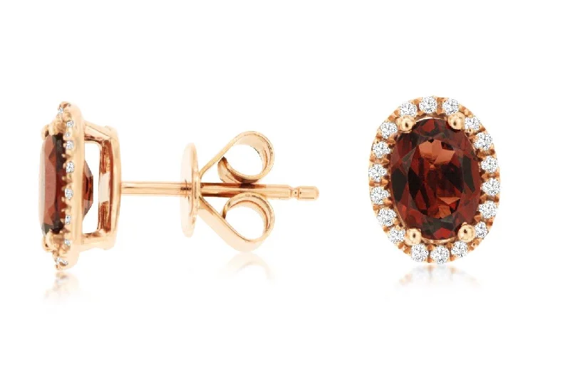 Swarovski crystal earrings for elegance -14K Rose Gold Garnet and Diamond Stud Earrings