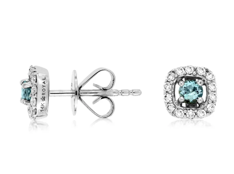 Classic pearl drop earrings -14K White Gold Aquamarine and Diamond Stud Earrings