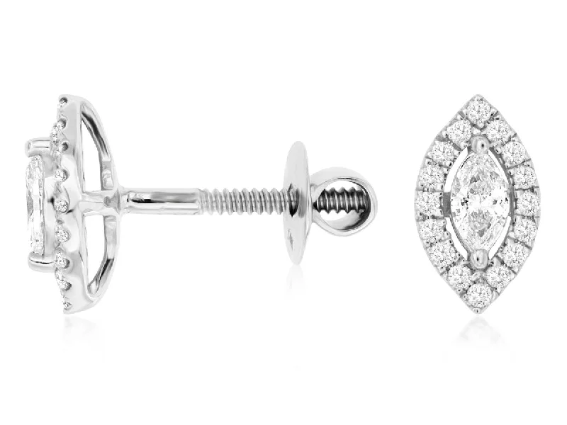 Simple silver earrings for daily wear -14K White Gold Diamond Marquise Cluster Studs