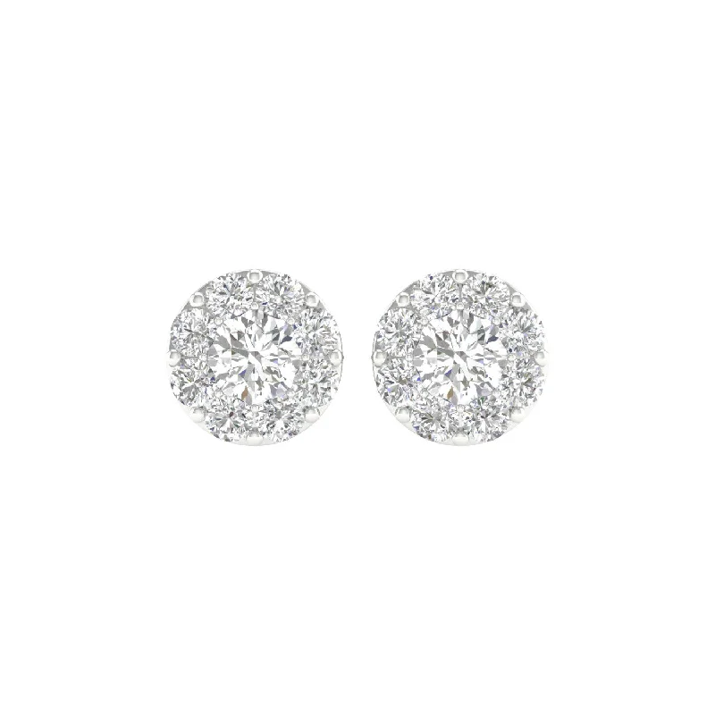 Luxury gold earrings for special occasions -14K White Gold Lab Grown Round Diamond Halo Stud Earrings