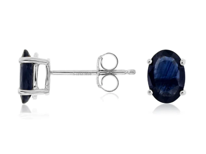 Statement earrings for party outfits -14K White Gold Oval Sapphire Stud Earrings