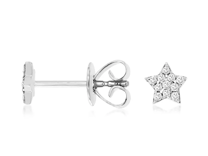 Art deco earrings for vintage lovers -14K White Gold Pave Diamond Star Stud Earrings