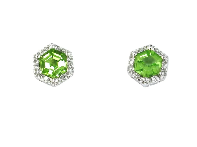 Simple drop earrings for everyday elegance -14K White Gold Peridot and Diamond Stud Earrings