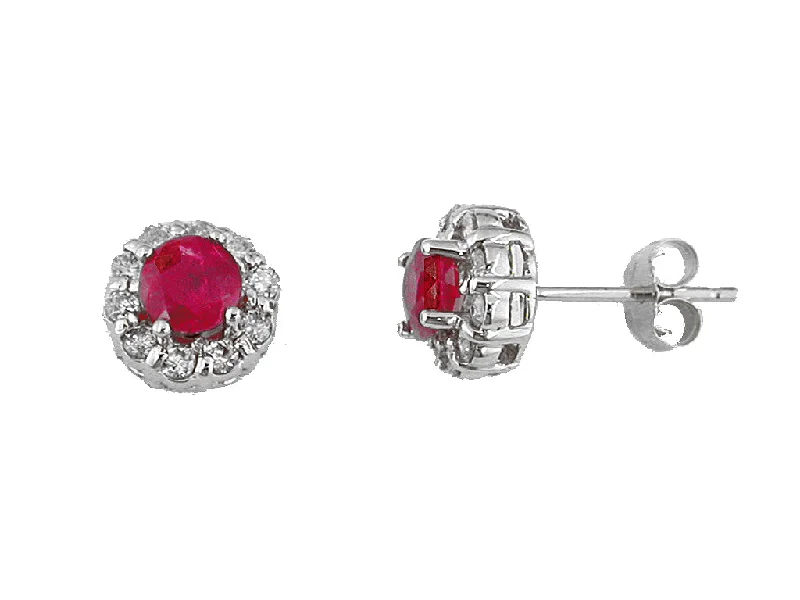 Artistic earrings for unique fashion -14K White Gold Ruby and Diamond Stud Earrings