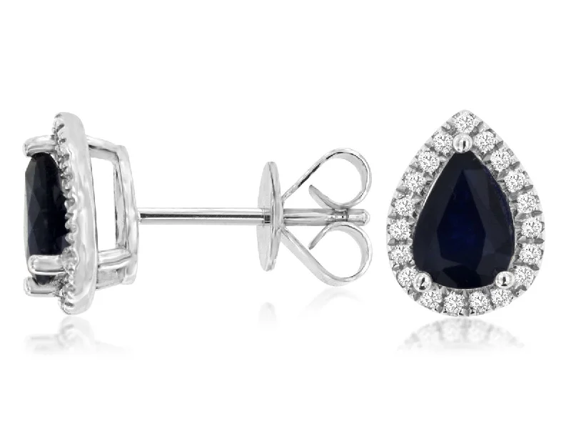 Sterling silver hoop earrings for women -14K White Gold Sapphire and Diamond Stud Earrings