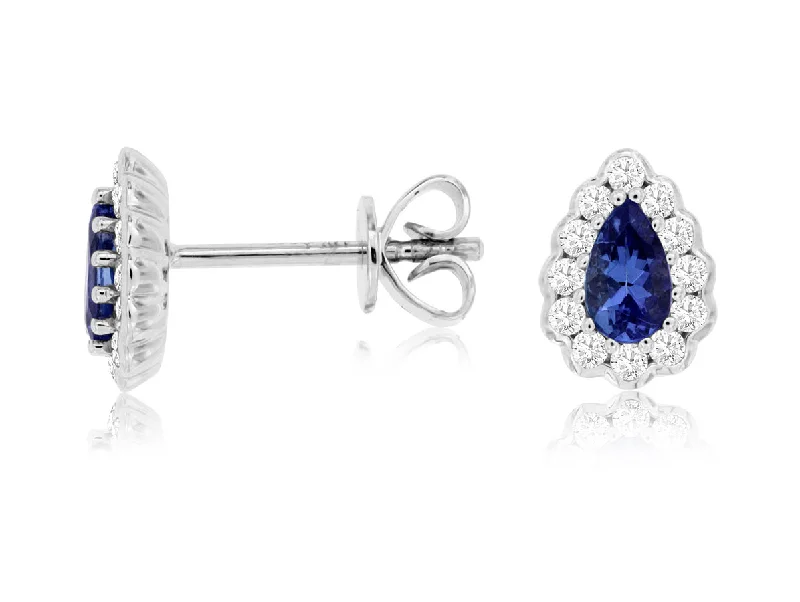 Sterling silver hoop earrings for women -14K White Gold Tanzanite and Diamond Stud Earrings