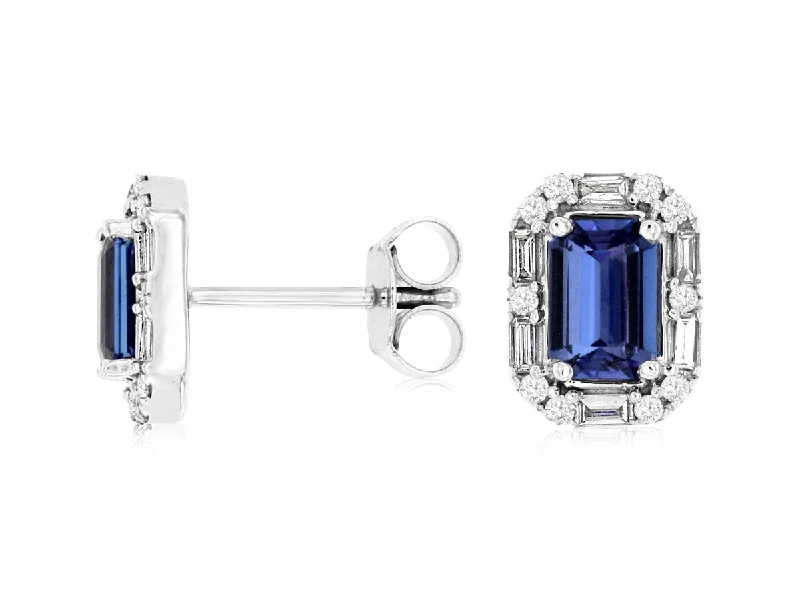 Fashionable hoop earrings for night outs -14K White Gold Tanzanite and Diamond Stud Earrings