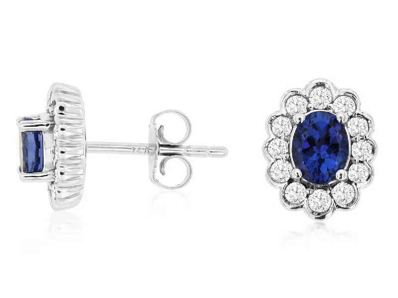 Floral stud earrings for feminine charm -14K White Gold Tanzanite and Diamond Stud Earrings