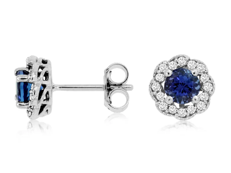 Personalized name earrings for custom style -14K White Gold Tanzanite and Diamond Studs