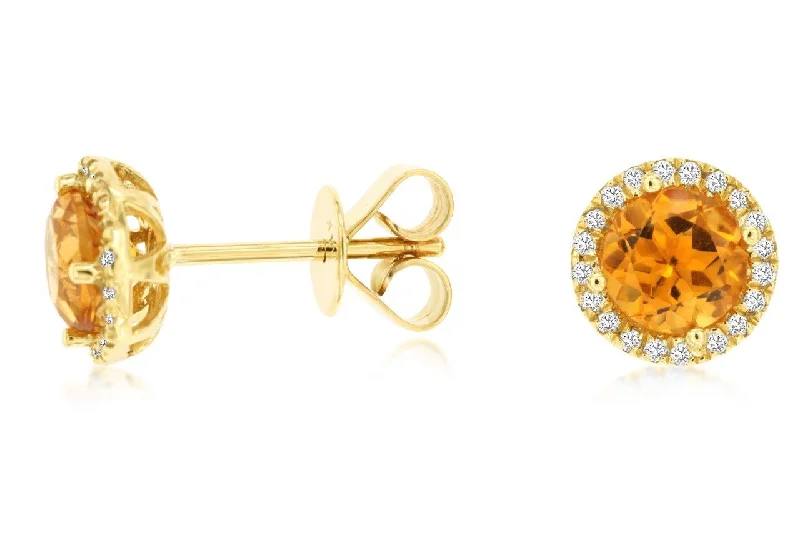 Modern diamond earrings for women -14k Yellow Gold Citrine and Diamond Stud Earrings